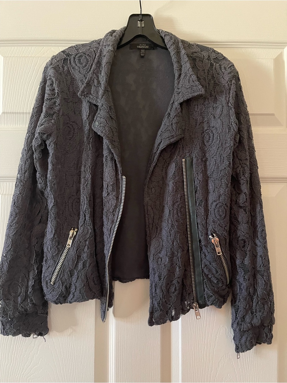 Zara Women's Lace Moto Jacket - Charcoal Gray